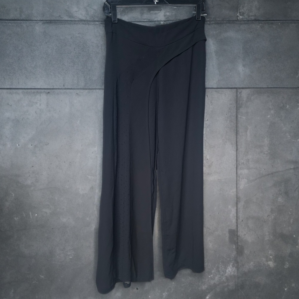 🖤 Vintage-Inspired Black Wide Leg Pants w/ Sheer Overlay Detail StreetGoth